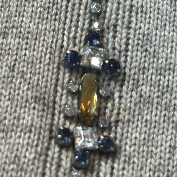 Tory Burch - Grey Knit Sweater w/ Rhinestone & Blue Gem Embellishments - Picture 11 of 15